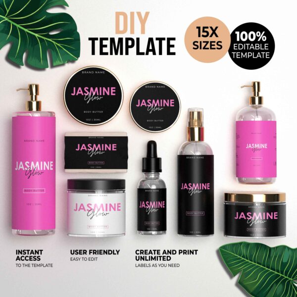 DIY Jasmine Glow Product label template collection canva